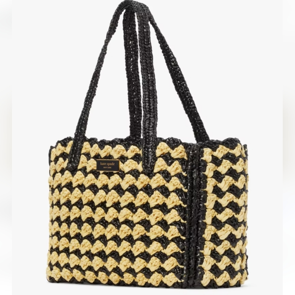 Kate Spade High Tide Striped Crochet Raffia Medium Tote